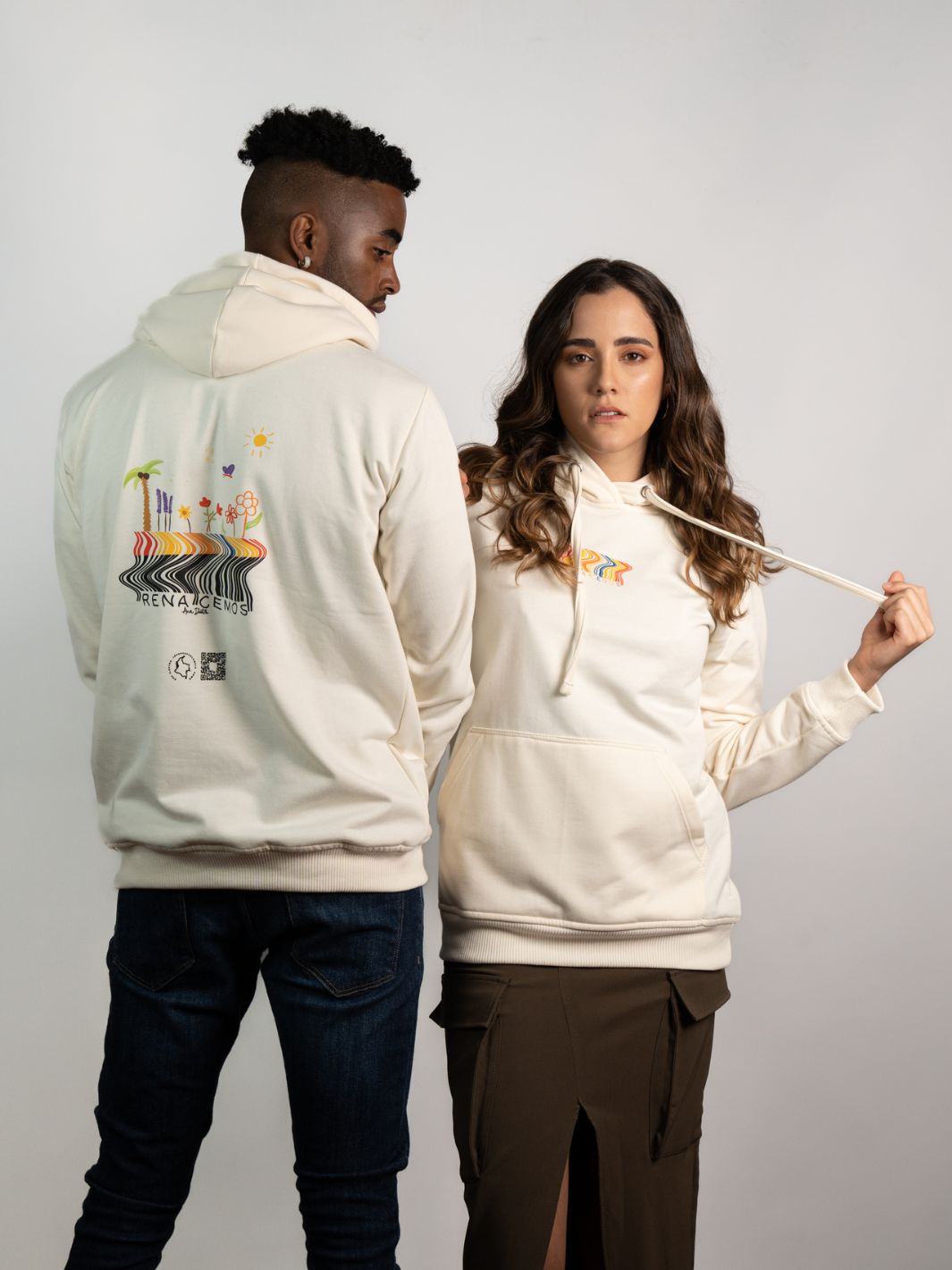 Hoodie Renacemos Estampado Marfil Kowu