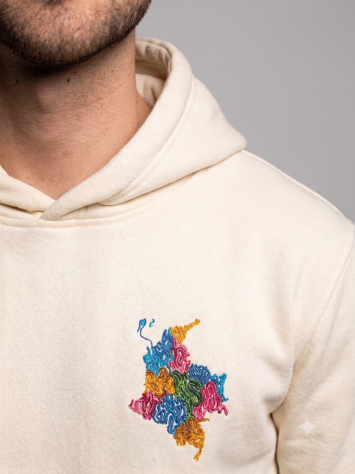 Hoodie Colombia Marfil Bordado