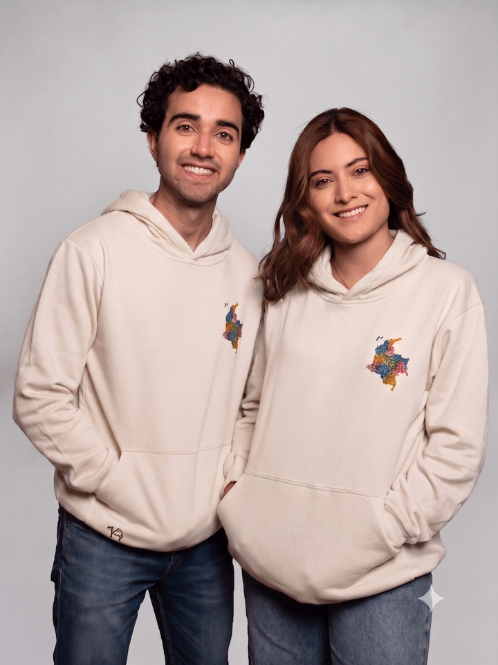 Hoodie Colombia Marfil Bordado