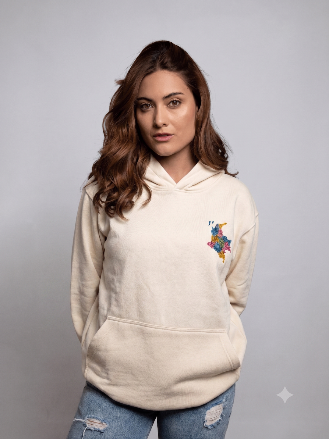 Hoodie Colombia Marfil Bordado