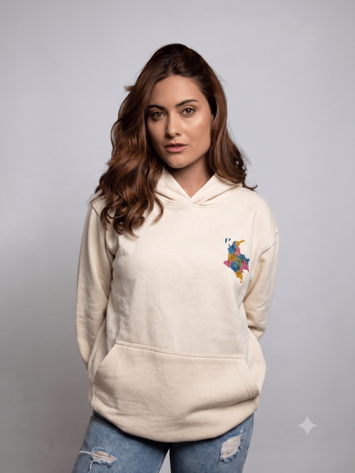 Hoodie Colombia Marfil Bordado